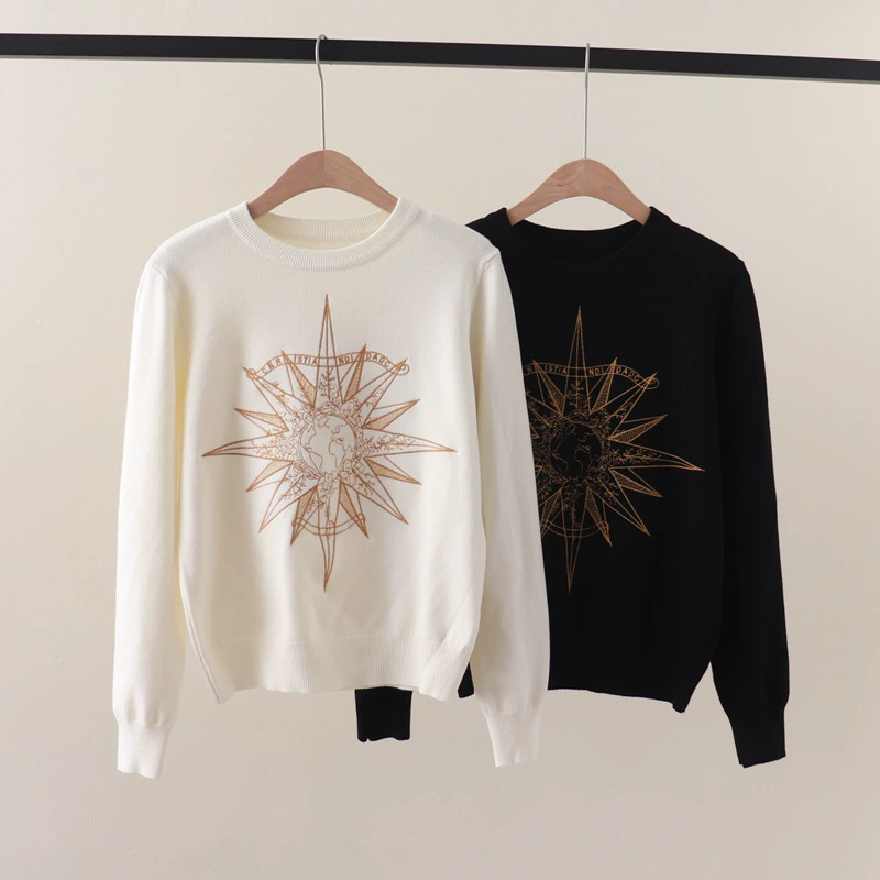 Осенне-зимний новый прочный вязаный свитер с круглым вырезом и длинными рукавами для женщин.