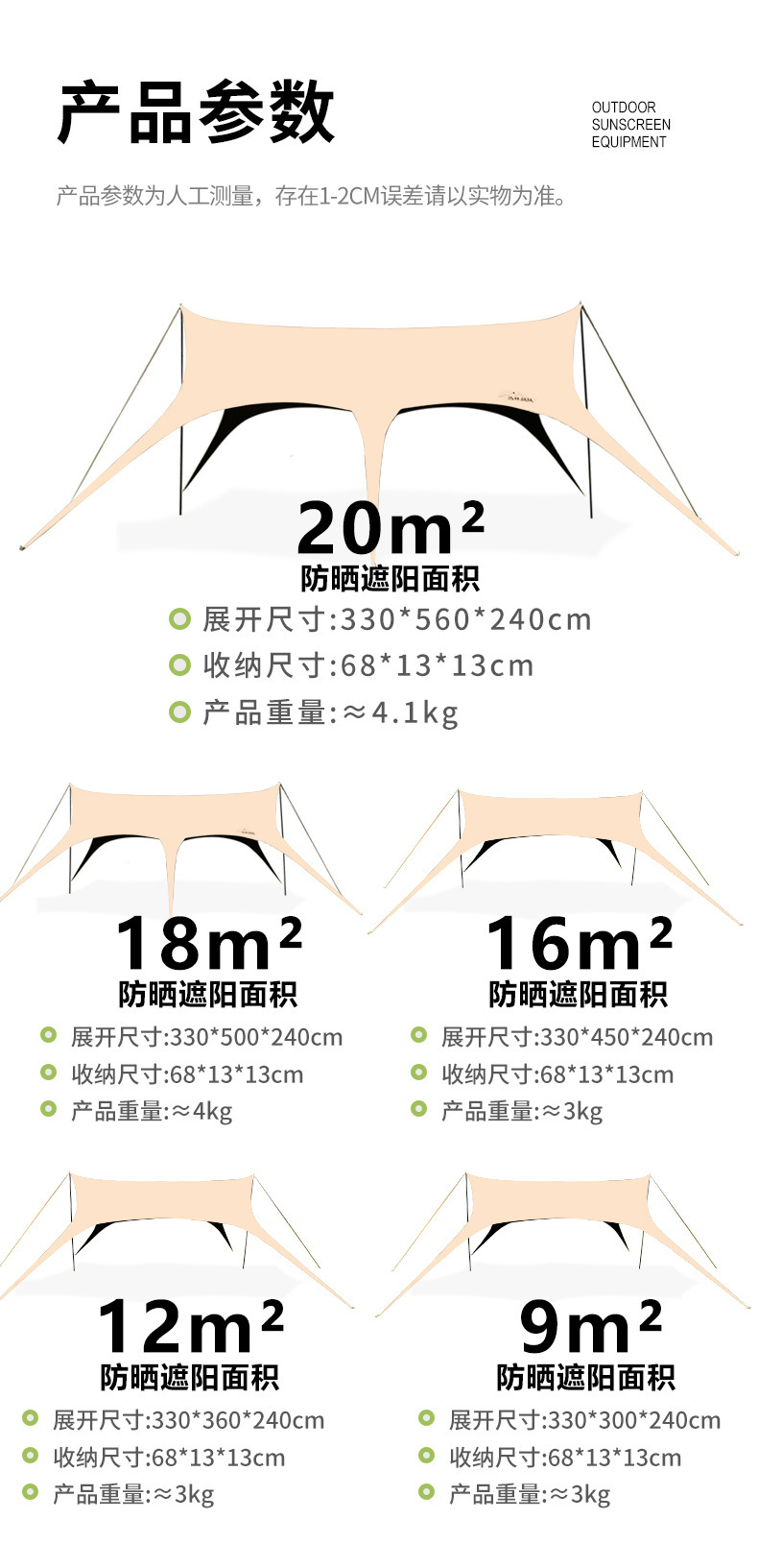 Thickened black-coated sunshade tent with swallowtail design, outdoor canopy for sun protection, wind and rain protection, camping equipment for picnics and outdoor activities
