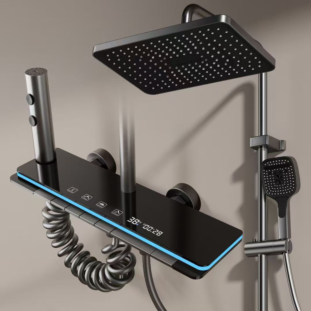 Espacio de aluminio temperatura constante lluvia lluvia conjunto doméstico luz de atmósfera de visualización digital baño presurizado ducha al por mayor transfronteriza