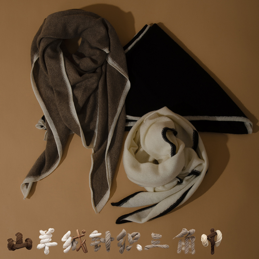 Inner Mongolia puro punto de cachemira con su propia toalla triangular lateral bufanda de cachemira suave y cómoda cálida en otoño e invierno