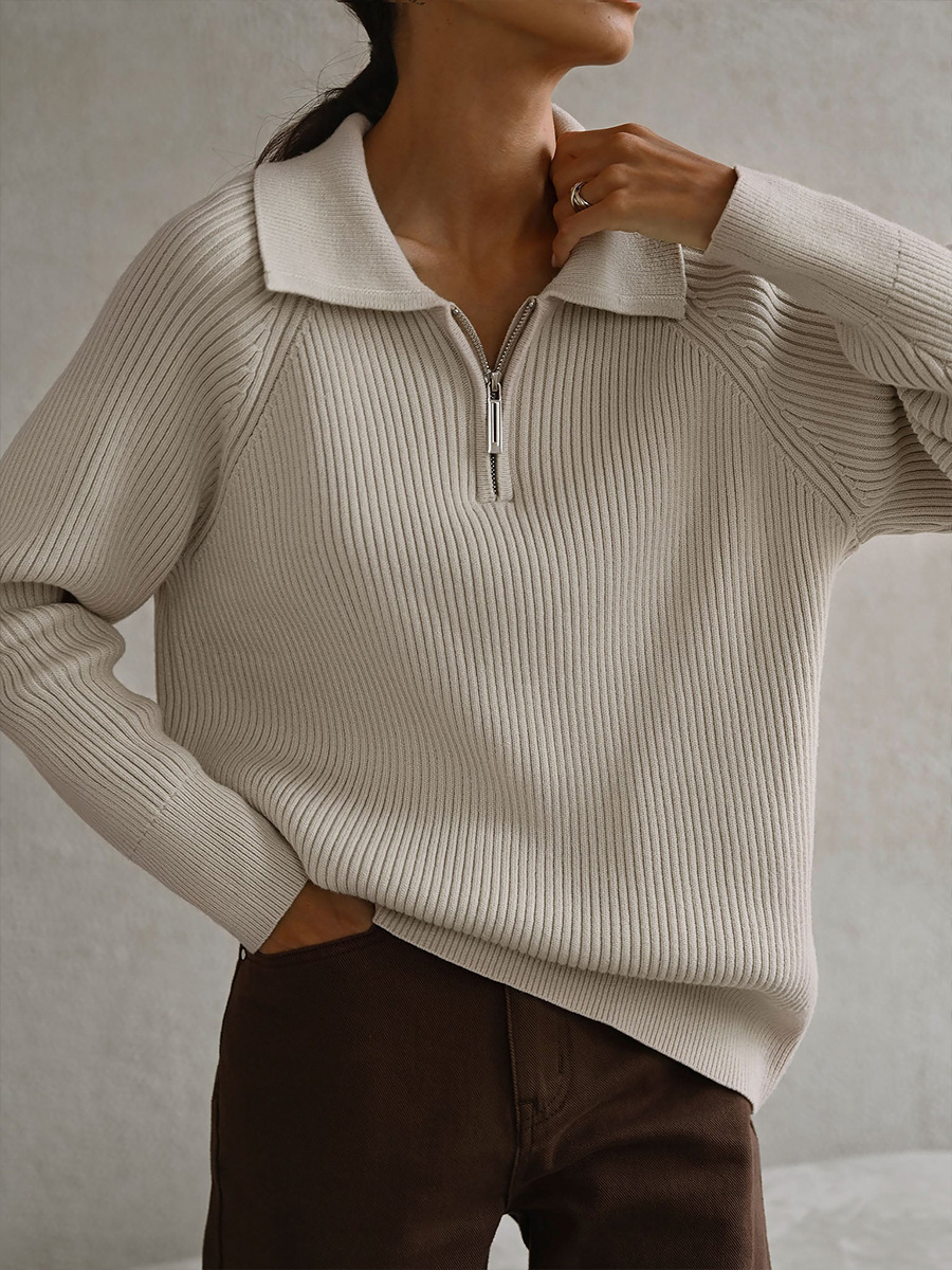 Transfronterizos Europa y Estados Unidos otoño y invierno 2025 nueva tendencia versátil simple ocio polo collar con solapa suéter de punto