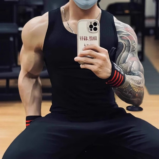American-Style Heavyweight Ribbed Vest for Men, Trendy Brand Base T-Shirt, Sleeveless Tank Top, Tight-Fitting Elastic Fitness Sports Vest