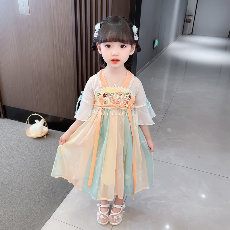 Ladies' Hanfu Skirt for Girls - Chinese Style Summer Dress, Baby Silk Skirt for Children - Ethereal Girls' Princess Skirt