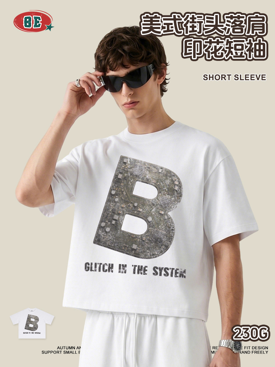 Be Hombres| Marca de moda americana insba casa con el estilo cyberpunk viento alto calle corto ancho impresión camiseta de manga corta hombre