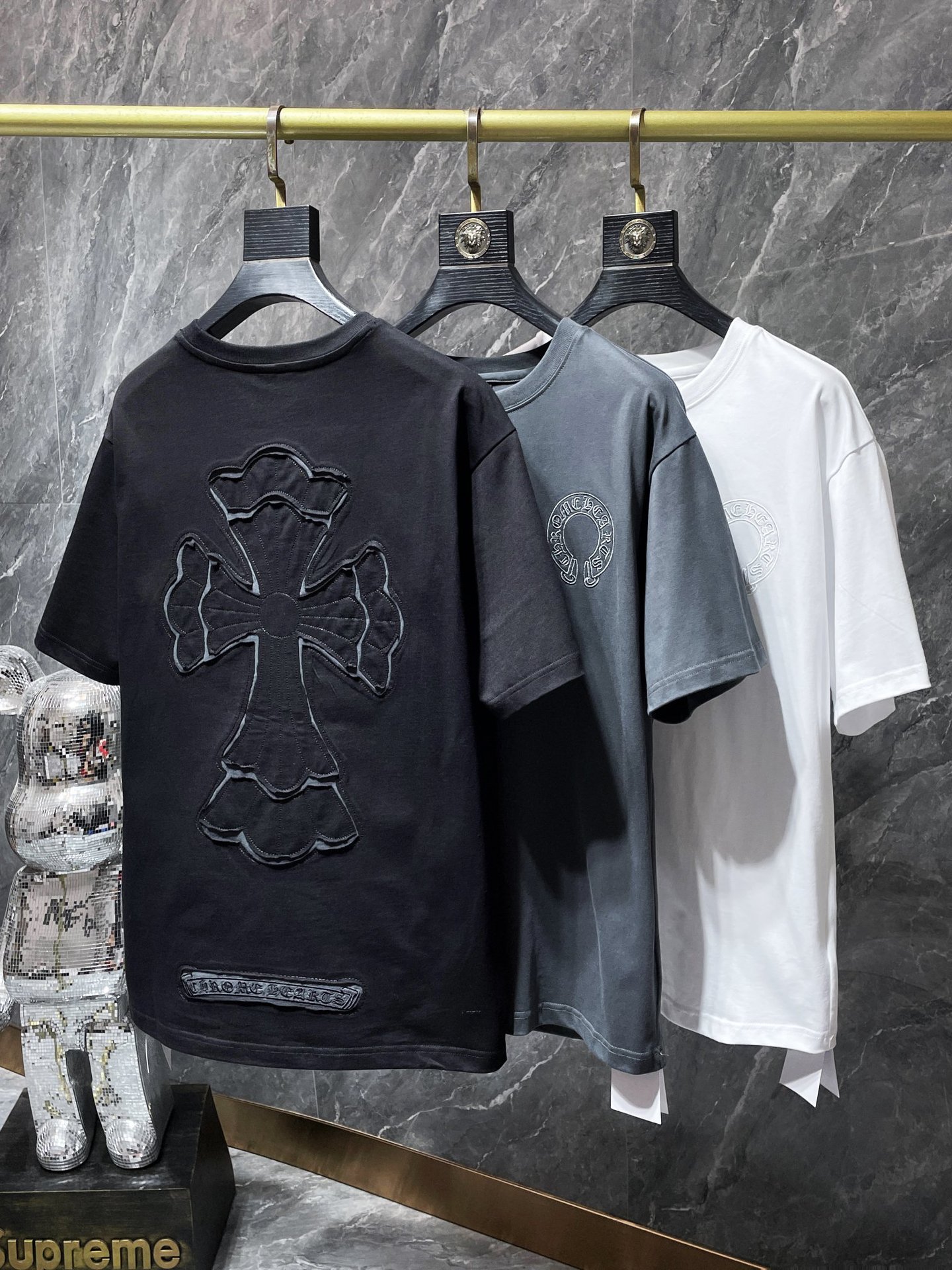 thumbnail for Top version 23SS spring and summer new Chrome Hearts heavy embroidery Hollow Cross short sleeve t-shirt burst