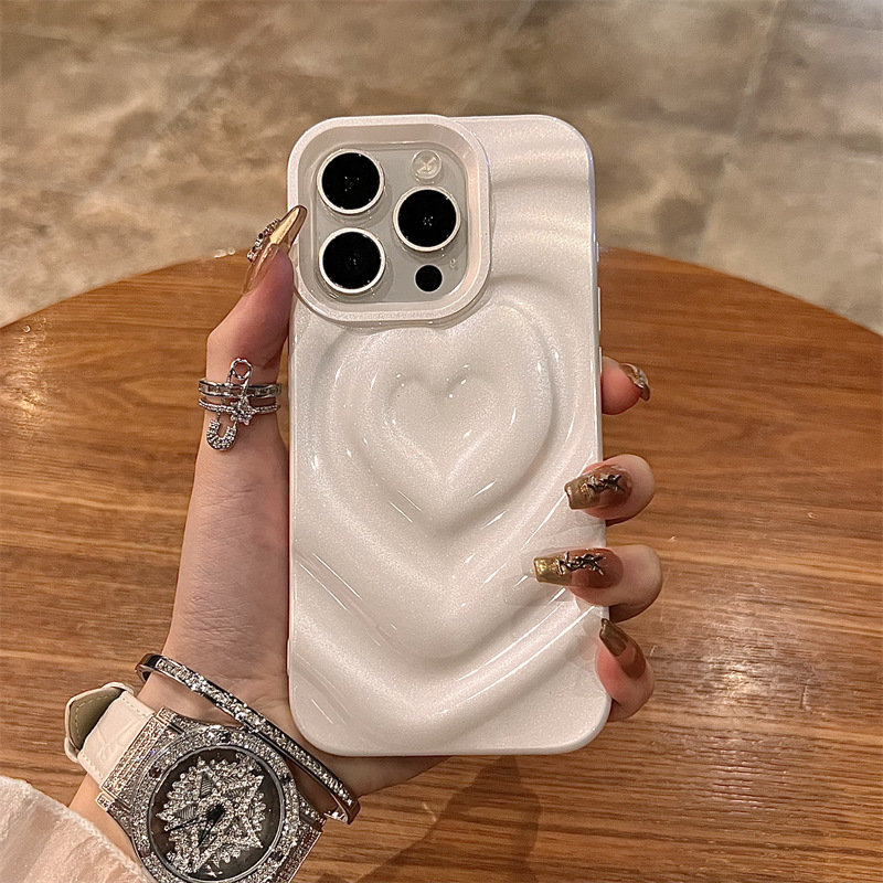Viento suave ins blanco lechoso ondulación de agua amor para iphone14/13 funda para teléfono móvil 16ProMax Apple 15 mujer
