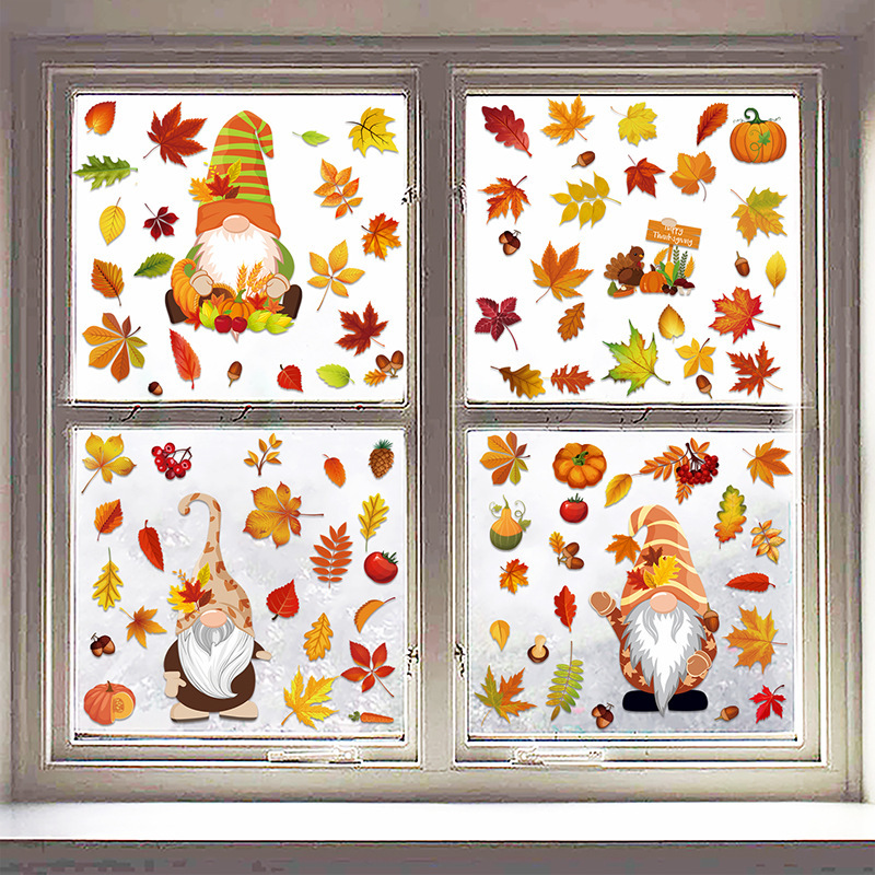 Cross-border Thanksgiving Cross-border Autumn Fallout Simulation Maple Leaf Creative Electrostatic Sticker Glass Window Decorative Painting Wall Stickers
