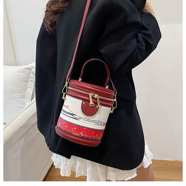 Bolsa tiracolo de balde com graffiti para mulher estilo coreano_voghion.com