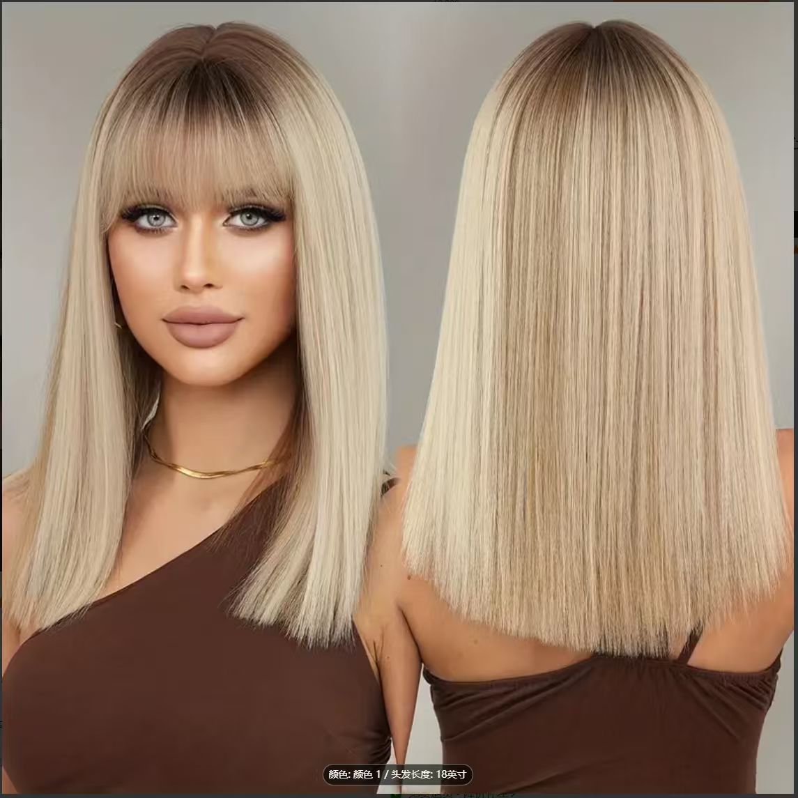 Cabeza de Bobo transfronteriza, cabello largo, cabello lacio, peluca, moda europea y americana, flequillo, cabello corto y liso, capucha