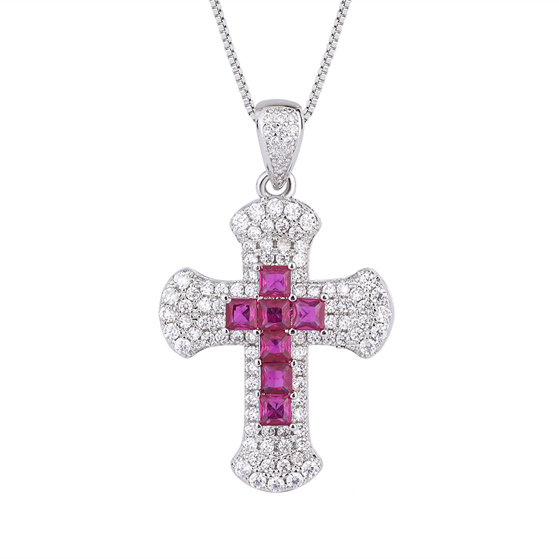 Collana lunga con ciondolo croce e gemme colorate vintage_voghion.com