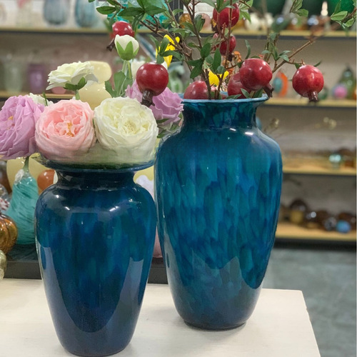 现代轻奢孔雀蓝厚重玻璃花瓶摆件客厅插花客厅玄关样板间花器