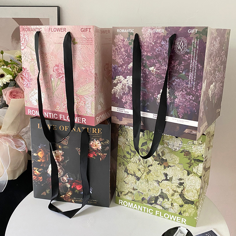 Square Tote Bag, Flower Gift Bag, Bouquet Packaging Bag, High-End Hug Bag, Oil Painting Aesthetic Export Style Print Square Tote Bag, Flower Gift Bag, Bouquet Packaging Bag, High-End Hug Bag, Oil Painting Aesthetic Export Style Print