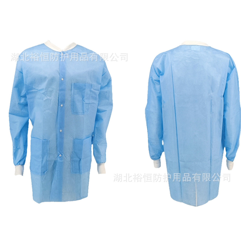 厂家直销现货一次性无纺布SMS隔离服针织领口袖口防尘加厚工作服