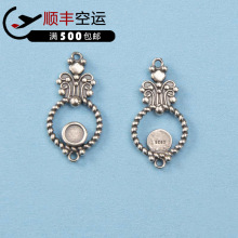 S925泰银纯银DIY饰品配件中国风复古藏银花圈双孔可镶嵌 耳环挂坠
