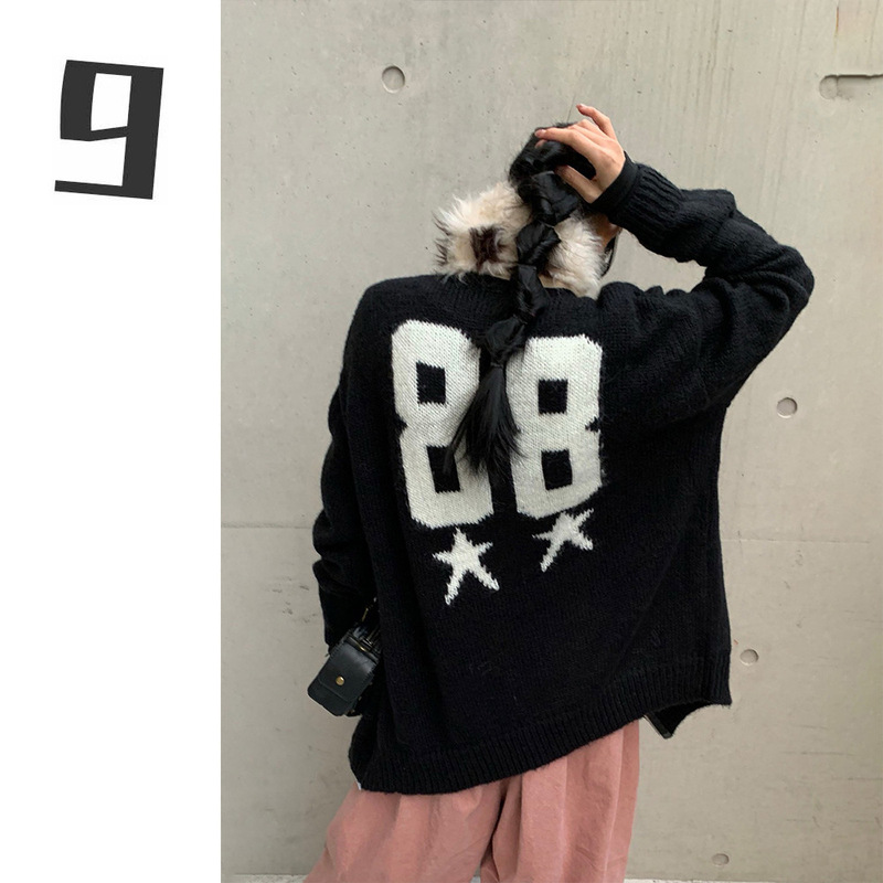 [9Hour] American Lazy Style Outer Knitwear for Women 2025 Autumn and Winter Star Digital Jacquard Knitwear Lg2034