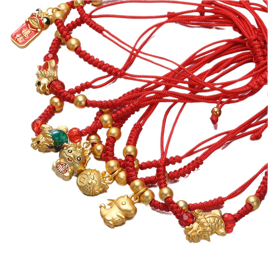 2024 dragón año rojo pulsera tejida oro suerte Zodiaco dragón nacimiento año nuevo chino pequeño regalo pulsera cuerda