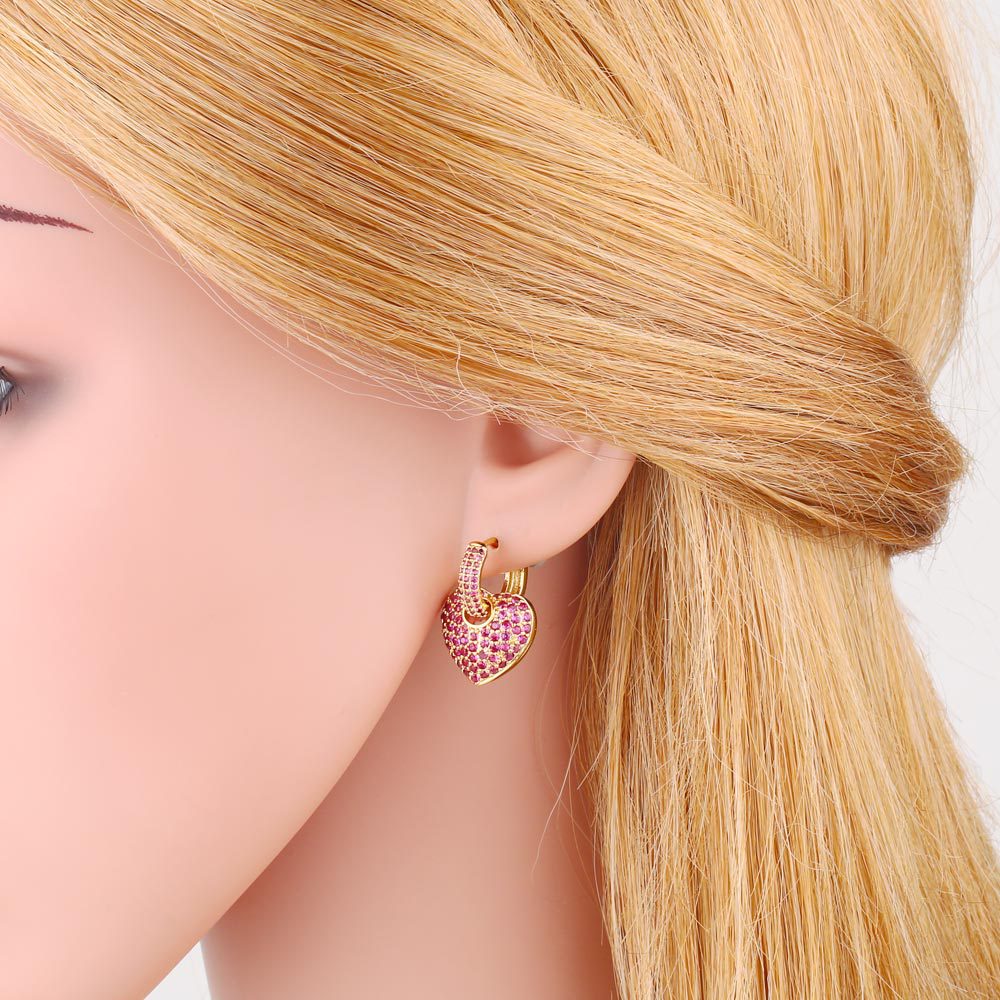 Fashion Style Fashion Micro-inlaid Color Heart-shaped Zircon Copper Earrings