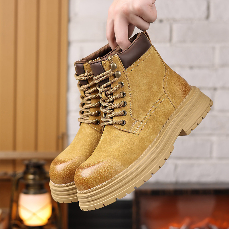 Boots Men's Desert Boots 2025 New Autumn and Winter Rhubarb Boots British Style High-Top Men's Shoes Outdoor Mid-Top Fleece-Lined Boots