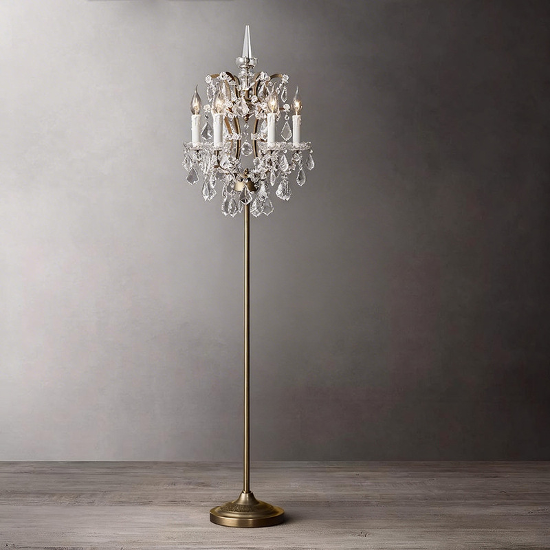 American Country-Style Crystal Floor Lamp Coffee Table Living Room Study Decorative Lamp Retro White French-Style Candle Iron Crystal Lamp