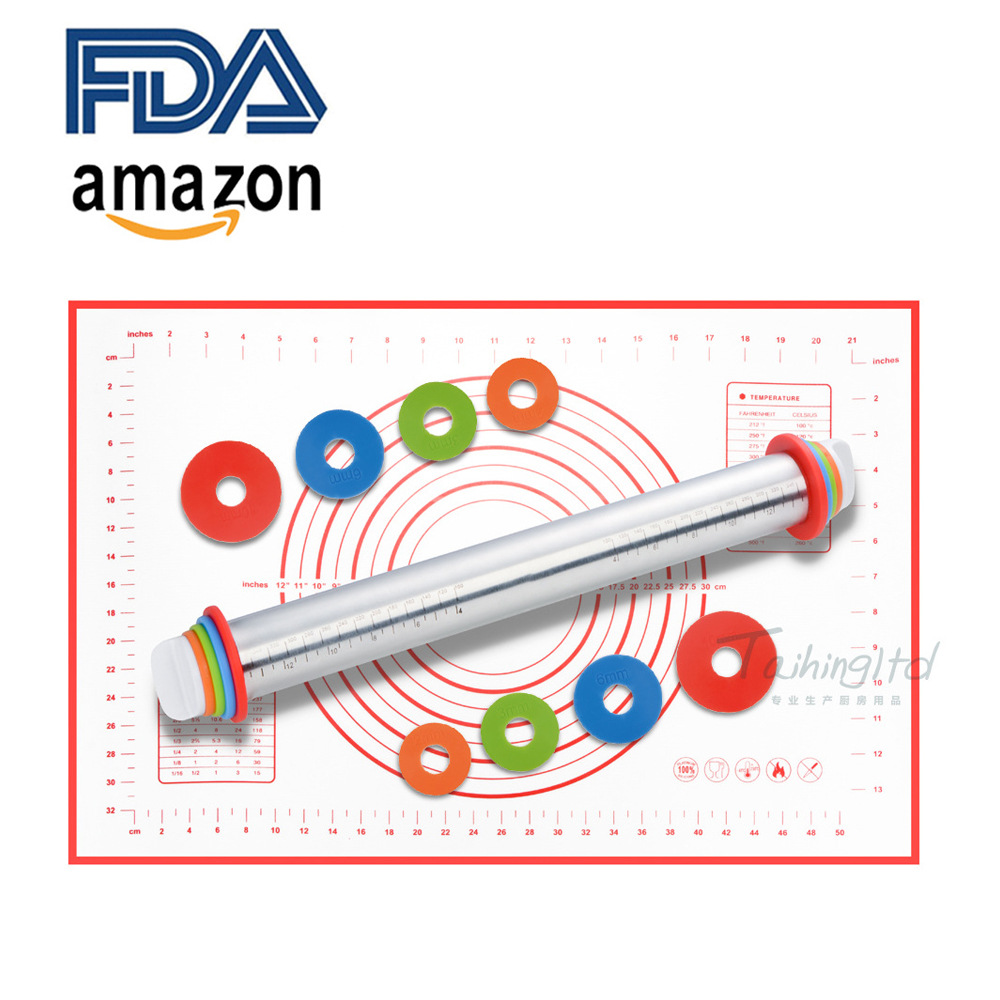 Adjustable rolling pin stainless steel rolling pin kneading pad set adjustable rolling pin
