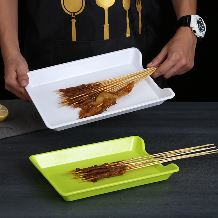 Bandeja de exhibición comercial para brochetas, gruesa y duradera, bandeja de selección de verduras de autoservicio, brochetas fritas, bandeja para servir barbacoa, plástico de melamina