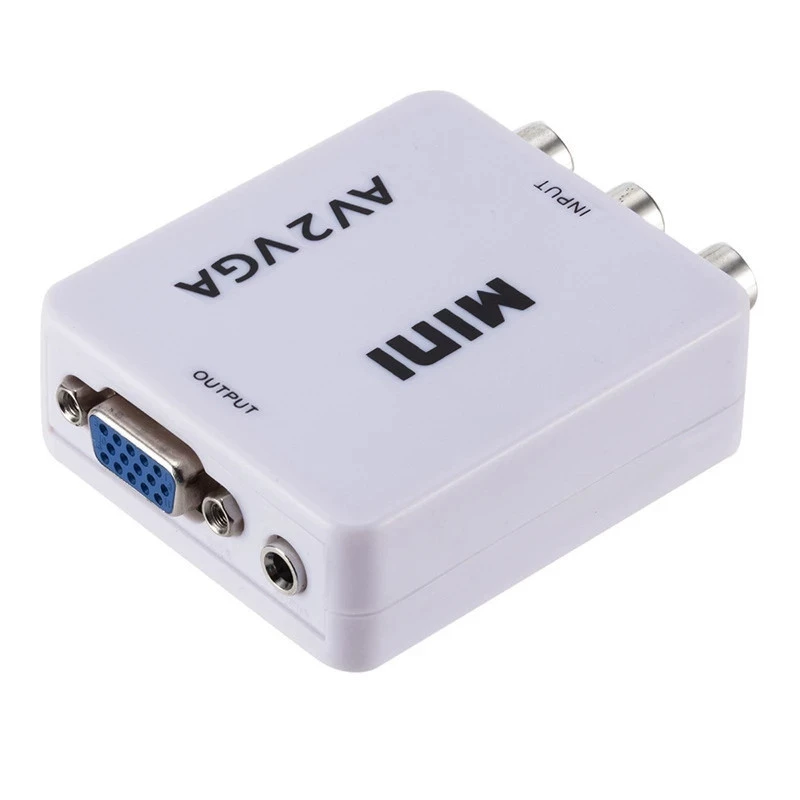 AVI к VGA маленький белый бокс-преобразователь mini AVGA CVBS в VGA адаптер