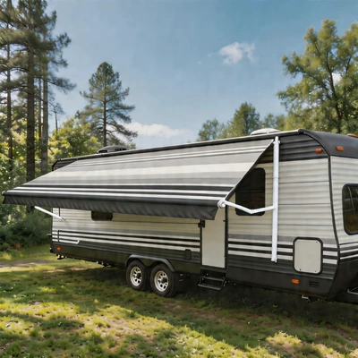 Car Side Awning, No-Setup: Avtomobil dam çadırları - black-stripes-white-pole-25x25m