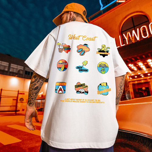 Oversize American streetwear plus-size men's oversized loose NASA co-branded short-sleeve T-shirt 300 lbs half-sleeve summer