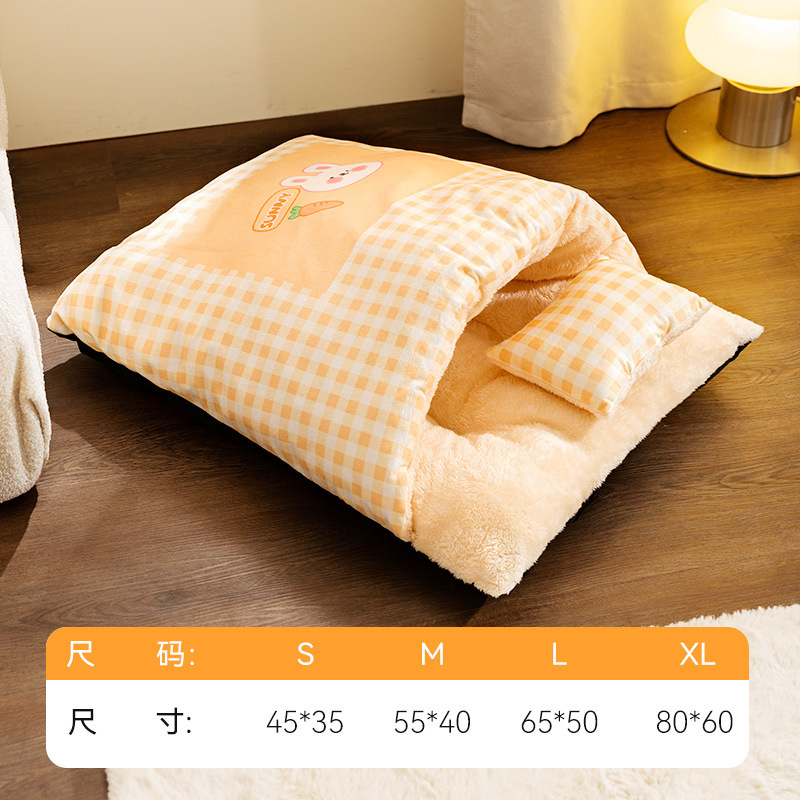 Cama de gato de mascota otoño e invierno dibujos animados tridimensionales gato bolsa de dormir semicirrada cama de gato cama de perro perforación agujero de cama cálida cama cama de perro image 15