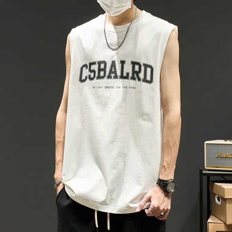 Vest for Men American Style Trendy Brand Letter Loose Hip-Hop Sleeveless Summer Cotton Trendy Sports Outerwear Sleeveless T-Shirt
