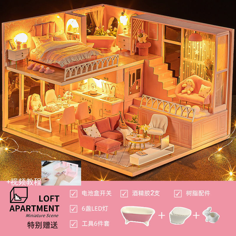 DIY キャビン手作りハウス組み立て立体パズルスーパーワールドビルディングブロックモデル女の子のおもちゃ誕生日|undefined