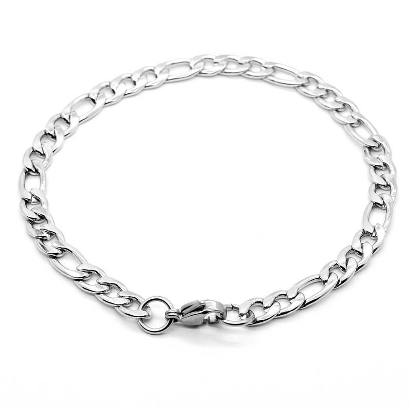 Silver Curb Cuban Bracelet Men's Jewelry Stainless Steel Figaro Chain Bracelet Hand Jewelry anklet Gift