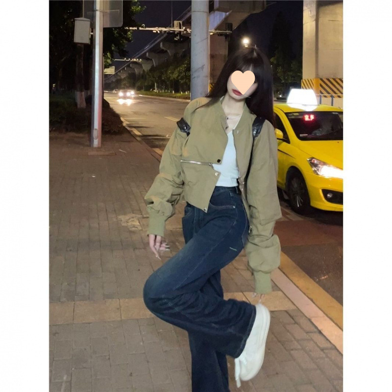 美式复古高级感长袖飞行棒球服外套女秋装短款开衫夹克上衣|undefined