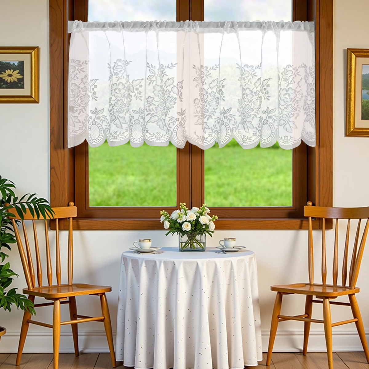 Nuevo estilo transfronterizo de color sólido tejido por urdimbre de encaje cortina corta cortina pequeña sala de estudio de cocina pantalla de ventana semisombreada