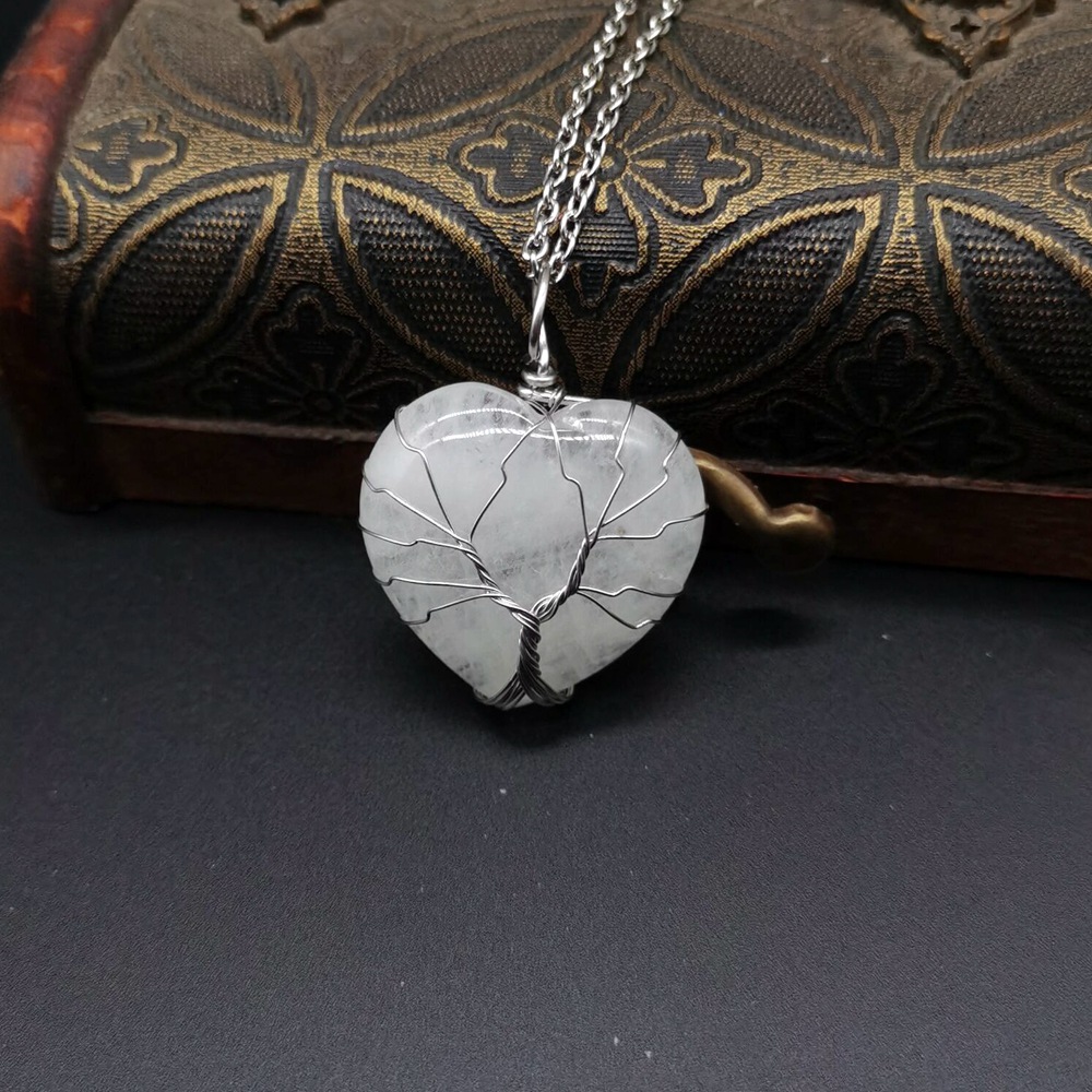 Retro Heart Shape natural stone Copper Plating Pendant Necklace 1 Piece