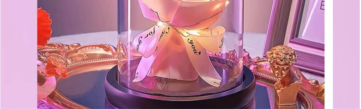 Silk Rose Bouquet with Glass Dome and LED String Light 7 Red Roses Romantic Gift for Her specifications