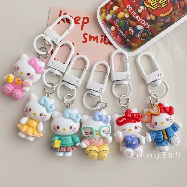 Cartoon Happy Kitten Keychain Pendant Cute Cat Bag Charm Student Backpack Accessory Best Friend Small Gift