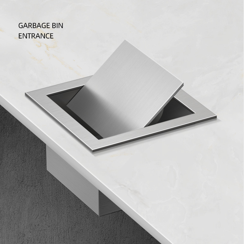 Countertop Square Stainless Steel Garbage Disposal Mouth with Lid Embedded Hollow Trash Can Lid Decorative Cover Customization Countertop Square Stainless Steel Garbage Disposal Mouth with Lid Embedded Hollow Trash Can Lid Decorative Cover Customization