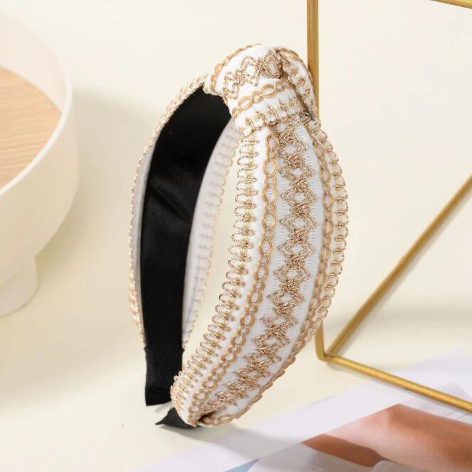 Bandana larga com nó retro para mulher acessório de cabelo_voghion.com