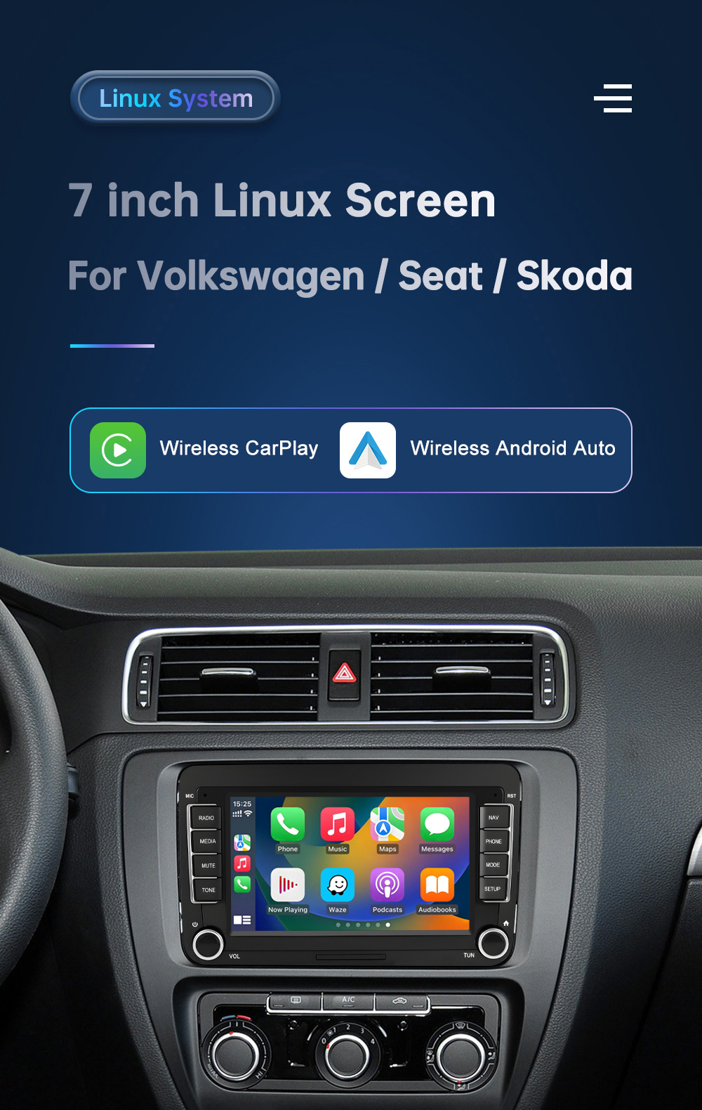 7inch Carplay Car Multimedia Display Screen Is Suitable for Volkswagen, Seat, and Skoda from 2003-2015