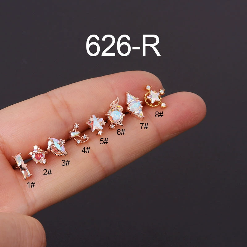 Серьга-цепочка 20G из нержавеющей стали с цирконом, безболезненна для сна, крепление 6 мм