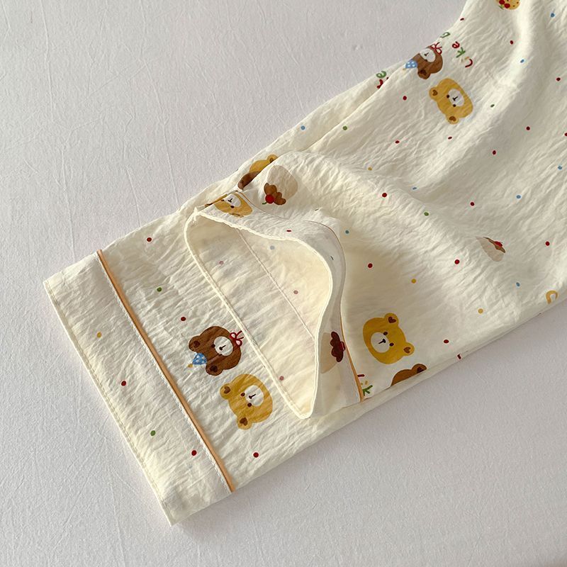 Al por mayor transfronterizo otoño nuevo pijama de manga larga nube de algodón de dibujos animados ropa doméstica de mujer se puede usar con un lindo conjunto de solapa