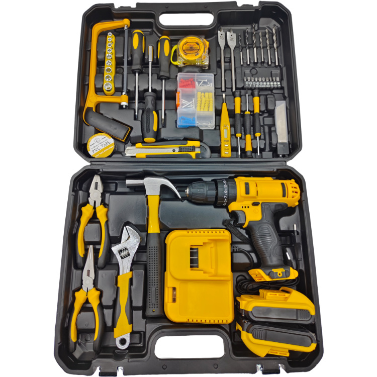 Comercio exterior explosivo litio taladro eléctrico 21v taladro eléctrico de litio poderoso 118 accesorios taladro eléctrico de impacto de doble velocidad