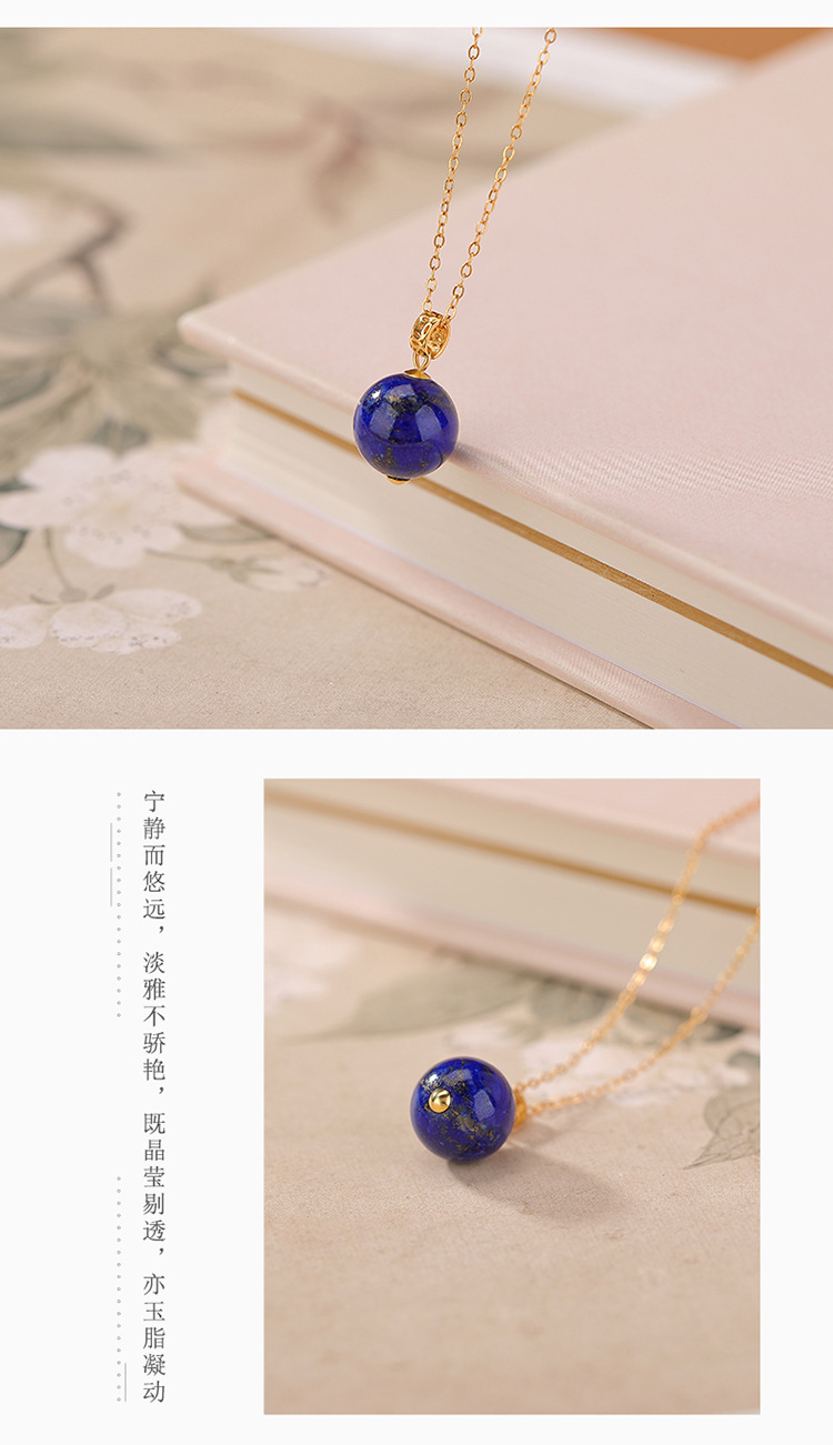 Mặt dây chuyền bạc S925 mạ vàng hình đồng xu họa tiết hình học đơn giản — Mẫu Lapis Lazuli (không bao gồm dây chuyền) chi tiết 5