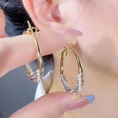  New Temperament Fashion Hoop Earrings Western Style High-end Crystal Earrings Light Luxury Unique Versatile Ear Accessories