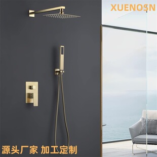 All-Copper Brushed Gold Concealed Shower Head Square In-Wall Shower Faucet Concealed Faucet Shower Manufacturer