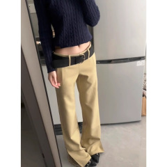 美式复古卡其色中腰休闲裤女春百搭微喇裤垂感阔腿裤黑色灰色
