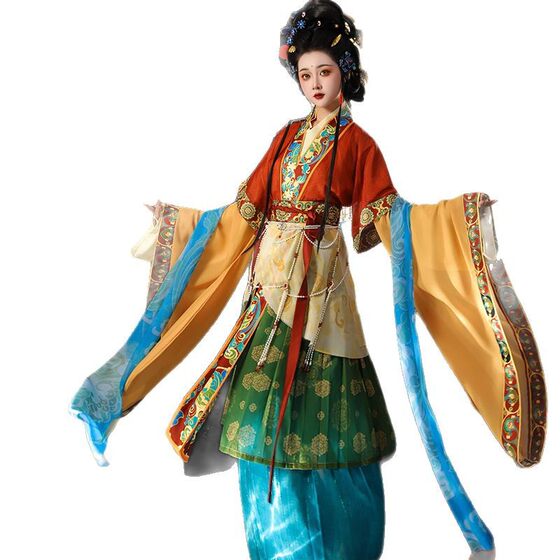 2025 New Hanfu Wei Jin Restoration Female Immortal Dress Large Sleeve Waist-length Perforated Skirt Seven-piece Set