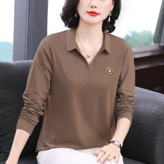 现货新款妈妈秋季洋气打底衫女修身百搭刺绣长袖T恤小衫内搭上衣