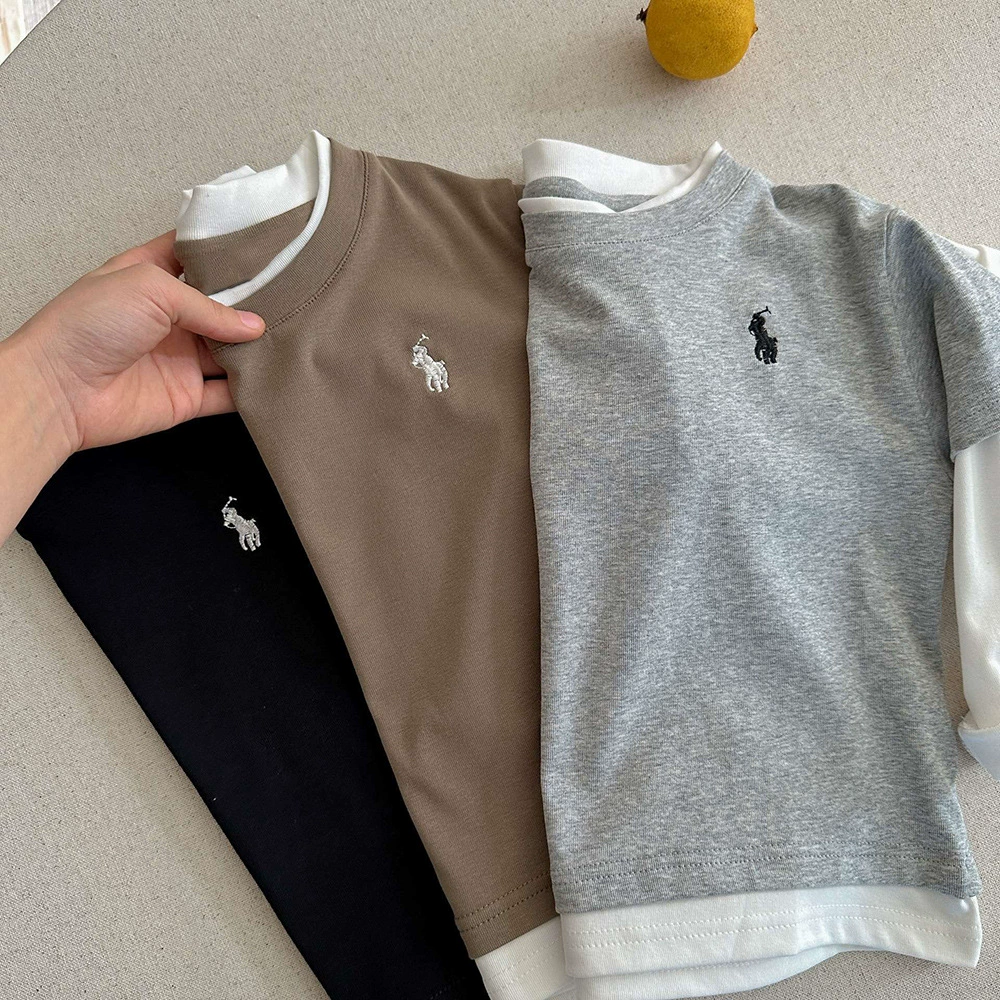 Хлопковая детская футболка с длинным рукавом, базовый удобный комплект, детская одежда